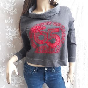 Cropped Sweatshirt Red Kansas Jayhawks Cowl Neck